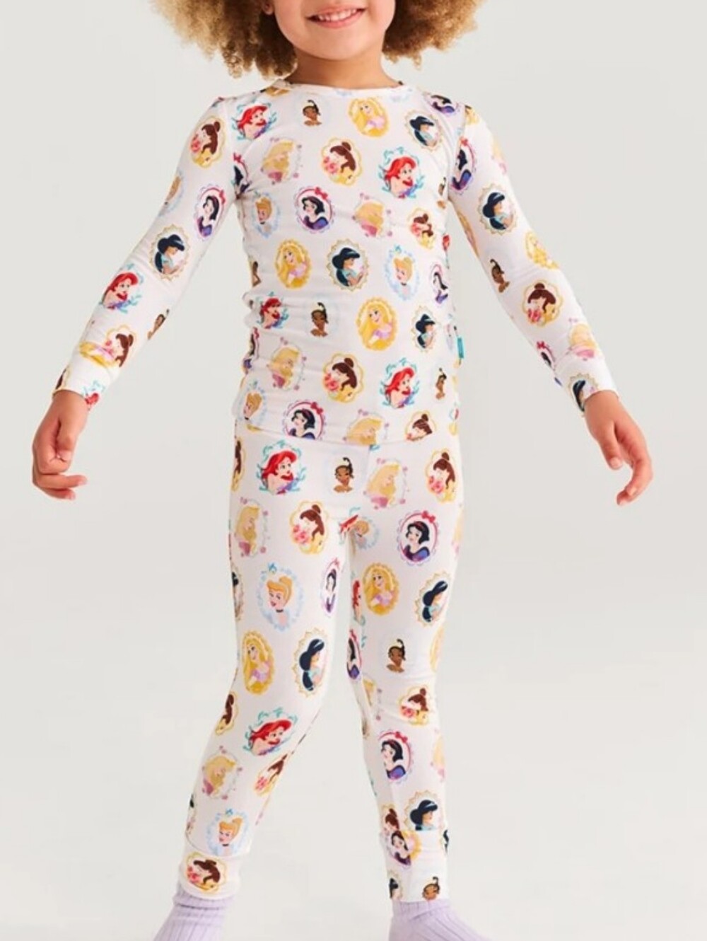 Posh Peanut Girls White Princess Print One-Piece Pajamas